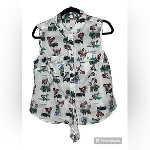 Tu Scooter Graphics Button Down Top Sz 14